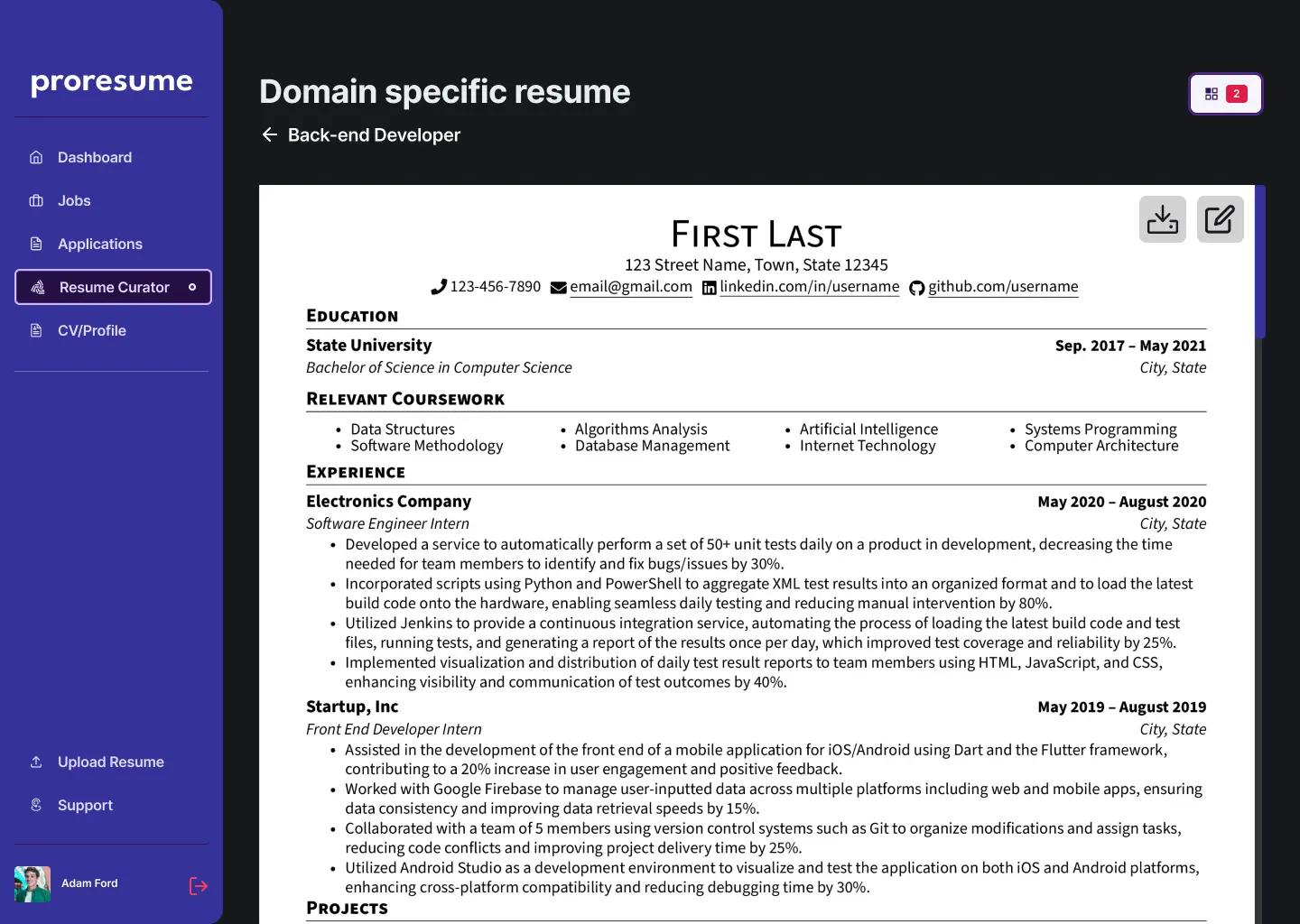 resume preview