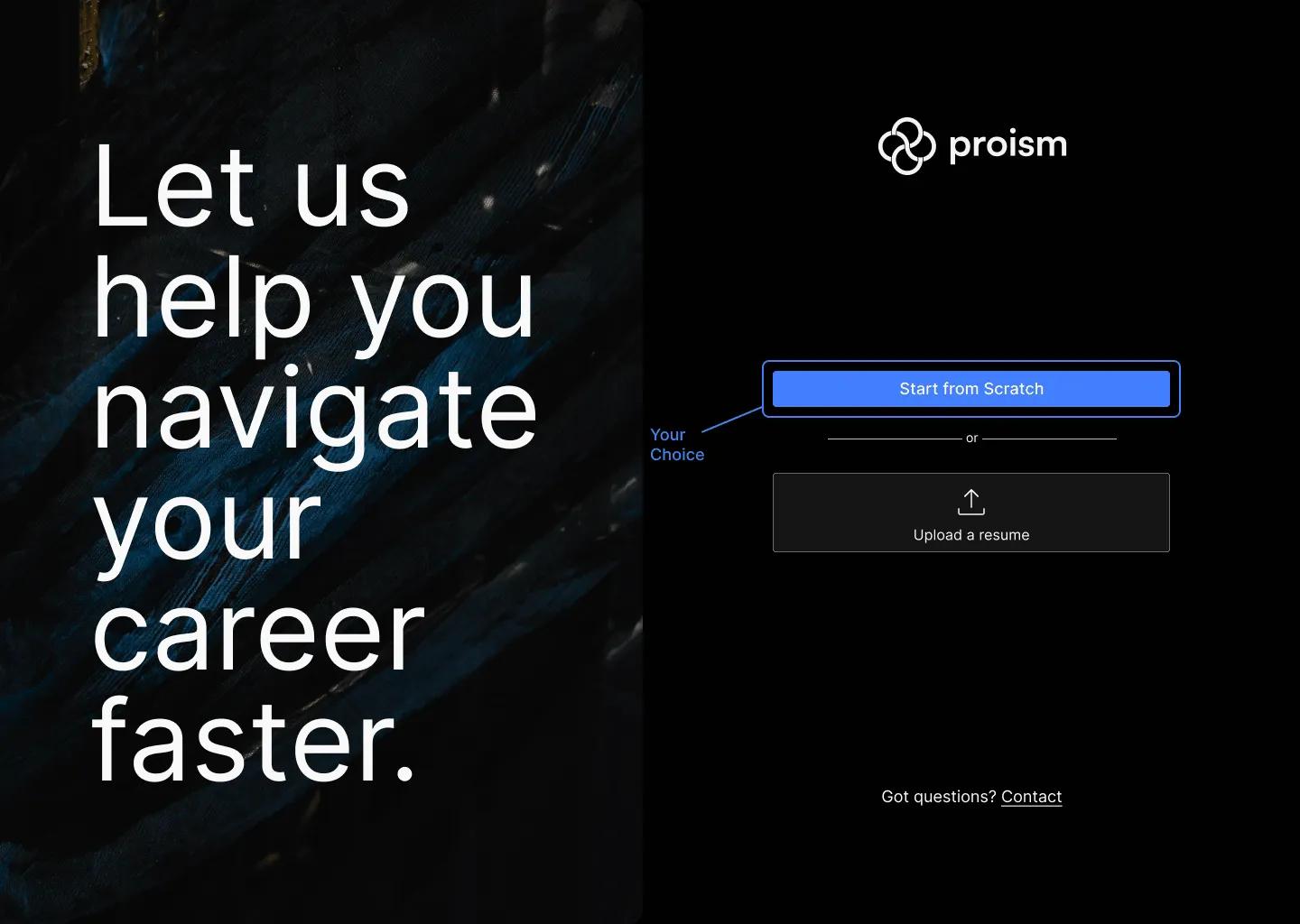 Start from scratch or upload the resume